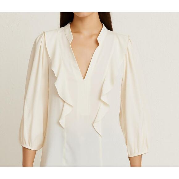 Amanda Uprichard 3/4 Sleeve Ruffle Trim Blouse Top White XS - Picture 1 of 7